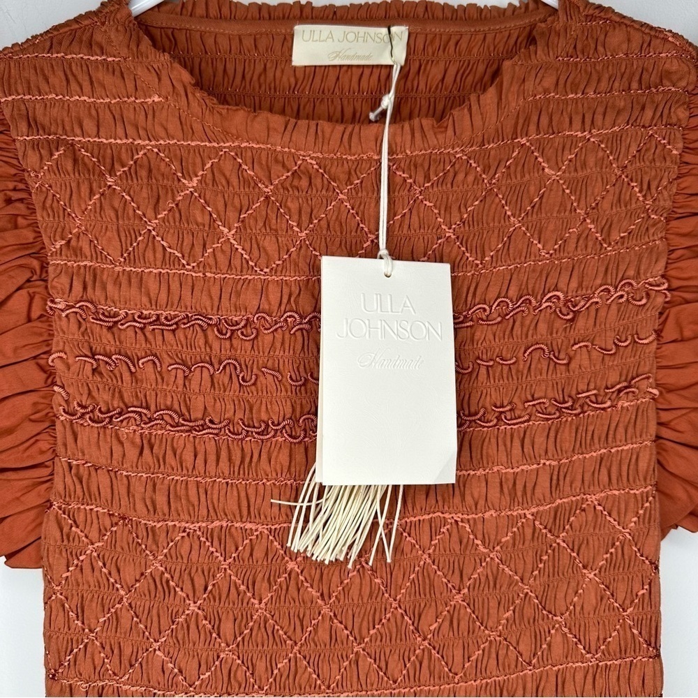 NWT ULLA JOHNSON Madeline Ruffled Smocked Midi Dress Size 6 - Picture 5 of 14
